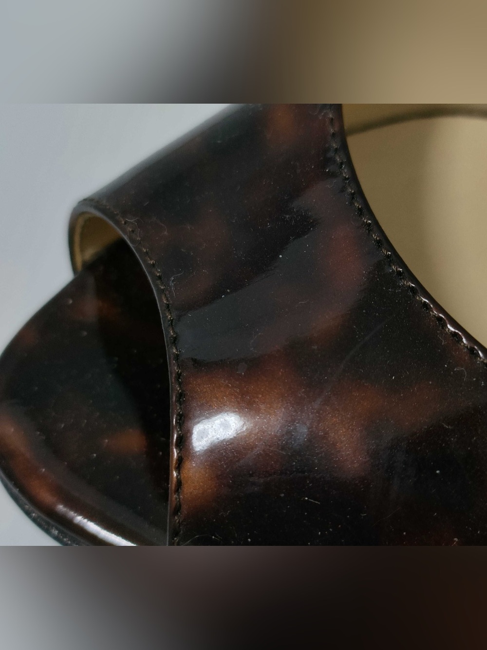 Jimmy Choo Tortoiseshell Patent Peep-Toe Wedge Heels - Picture 8 of 10